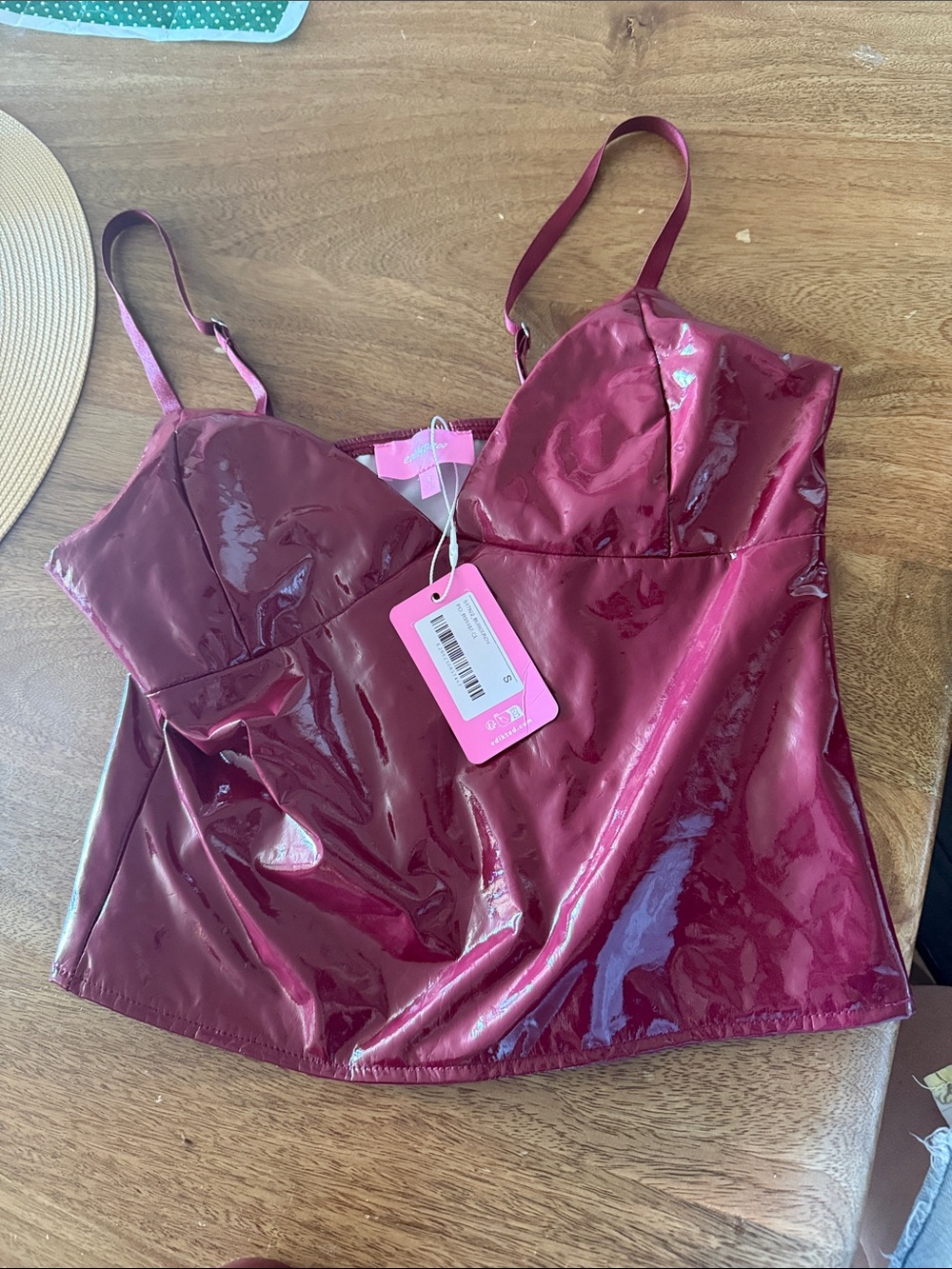 Edikted Shiny Burgundy Vinyl-Effect Cami Top